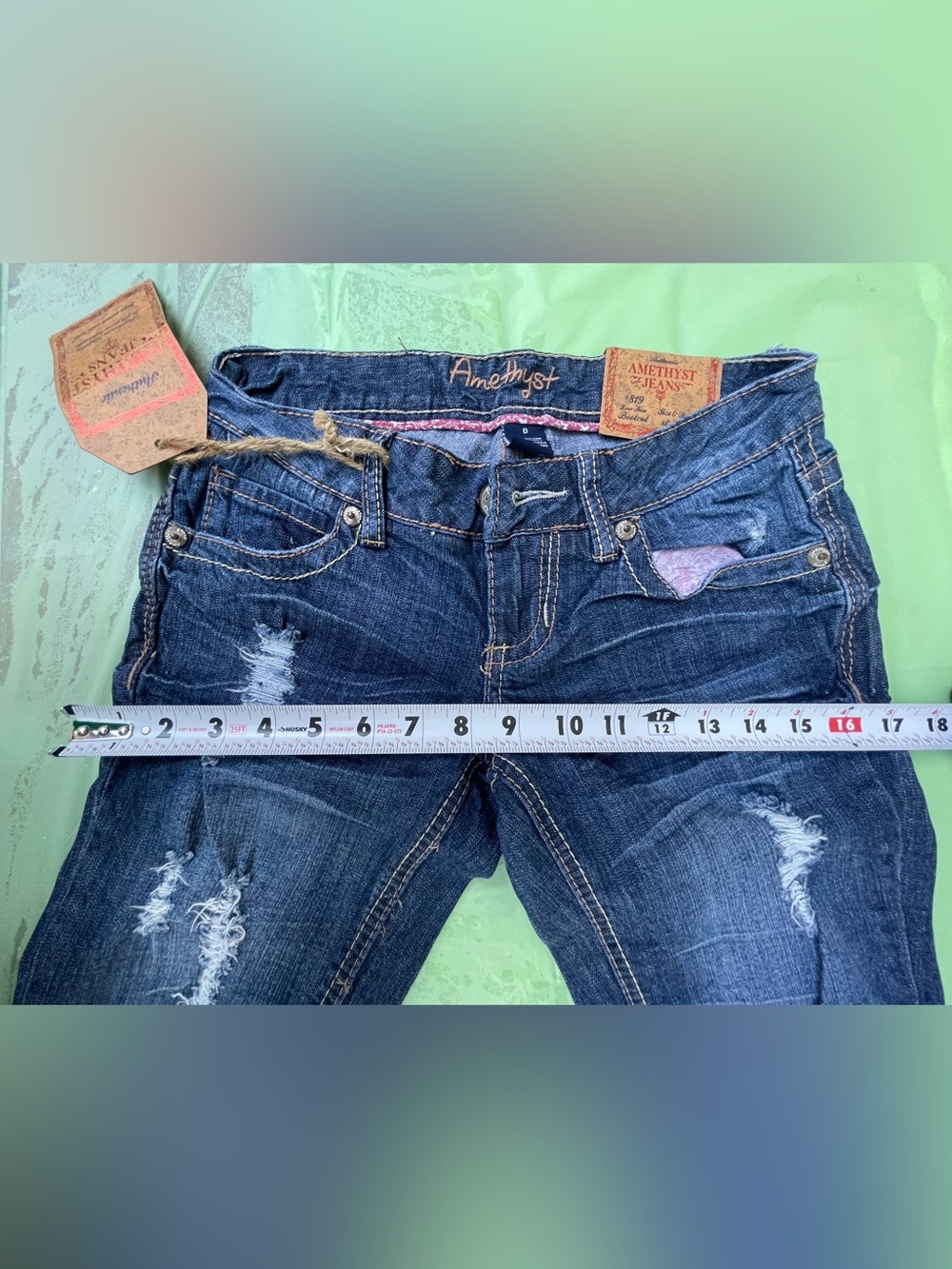 LOW RISE Y2K AMETHYST VINTAGE  BLUE JEANS NEW WITH TAGS SIZE 0 JUNIORS - Picture 7 of 14